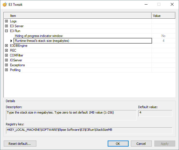 Runtime thread's stack size (megabytes) option