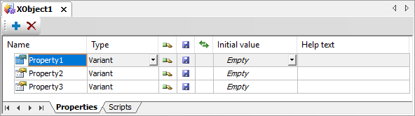 Properties tab of an XObject