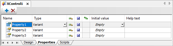 Properties tab of an XControl