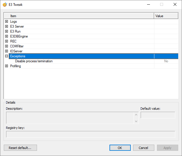 Exception configuration