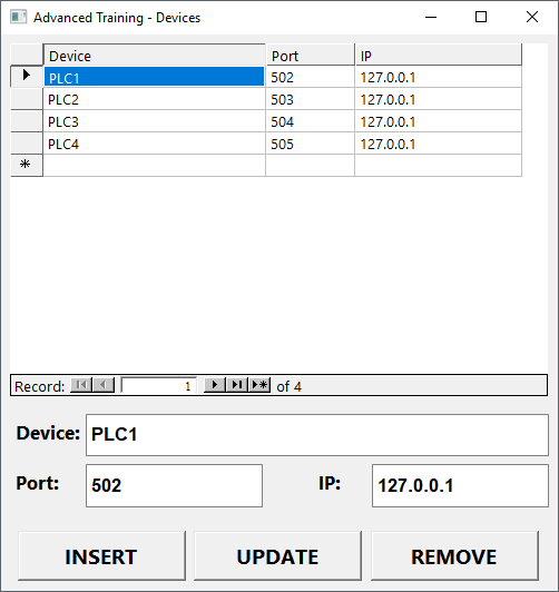 Screen to insert records on a database