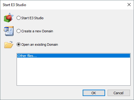 E3 Studio's initial dialog box