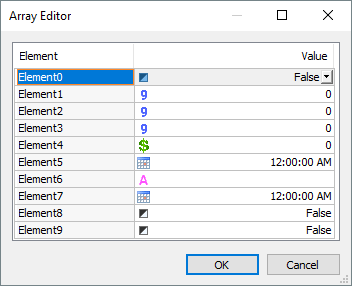 Array Editor window