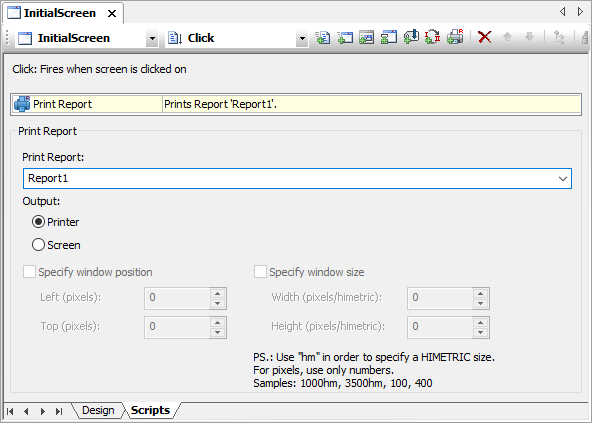 Settings for the Print Report Pick