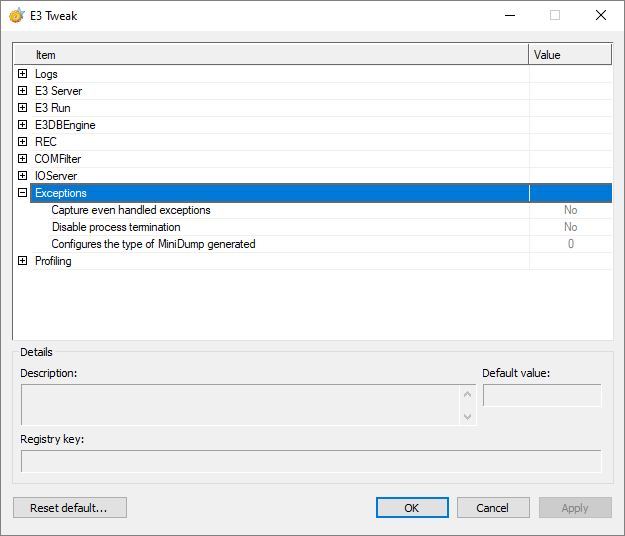 Exception configuration