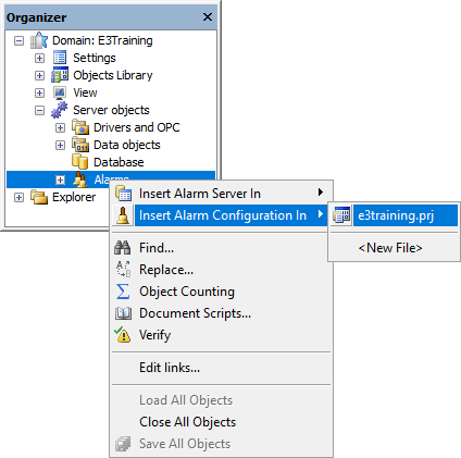 Inserting an Alarm Configuration