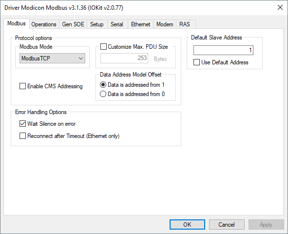 Modbus tab