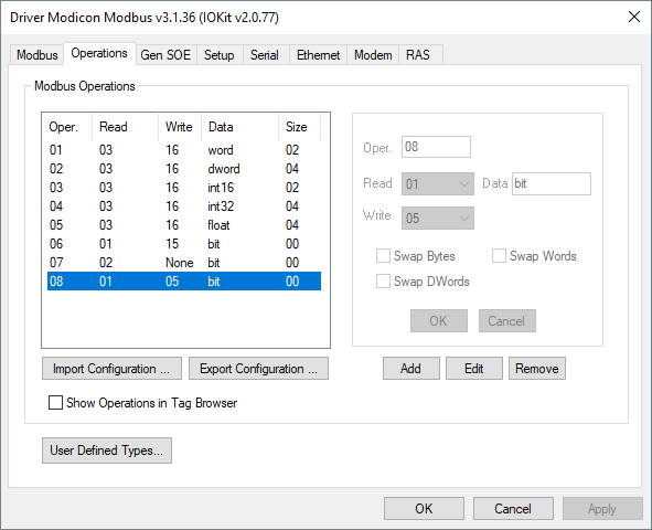 Operations tab