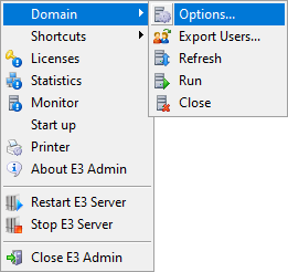 Domain - Options menu