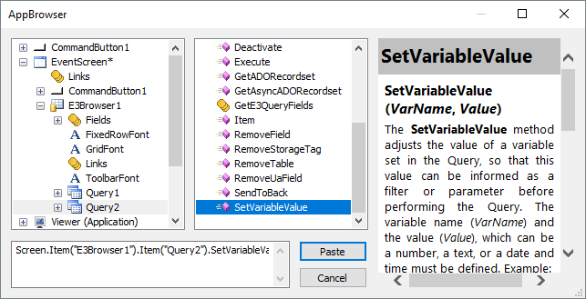 Query's SetVariableValue method