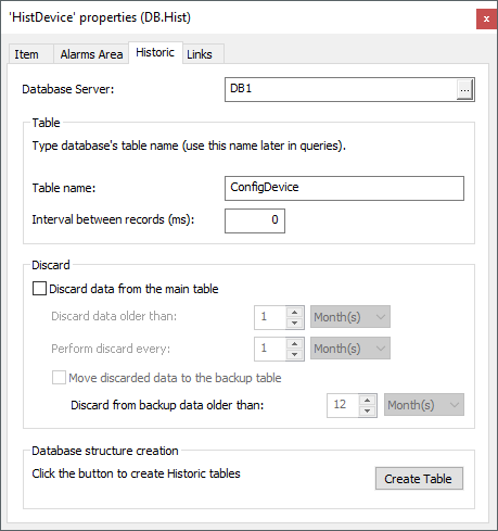 Historic's database configuration