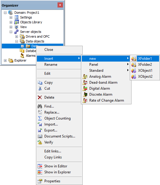 Inserting an XFolder in Domain mode