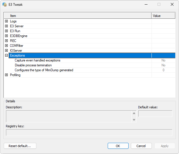 Exception configuration