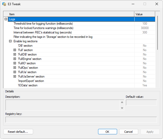 Log configuration