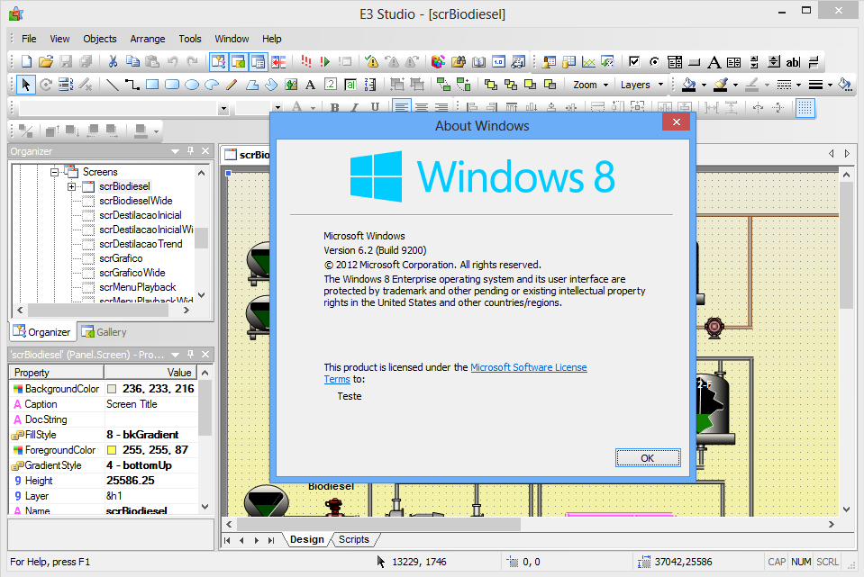 Elipse E3 Studio executing on Window 8