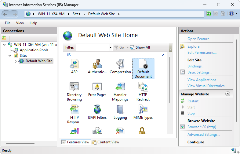 IIS Default Document on Windows 11