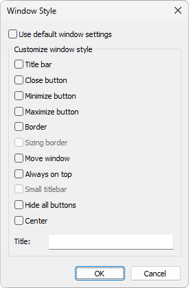 Window Style dialog box Window Style dialog box