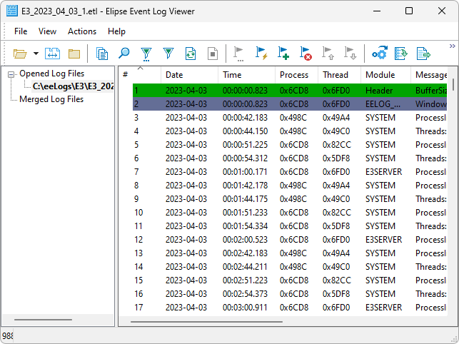Window for viewing events Window for viewing events