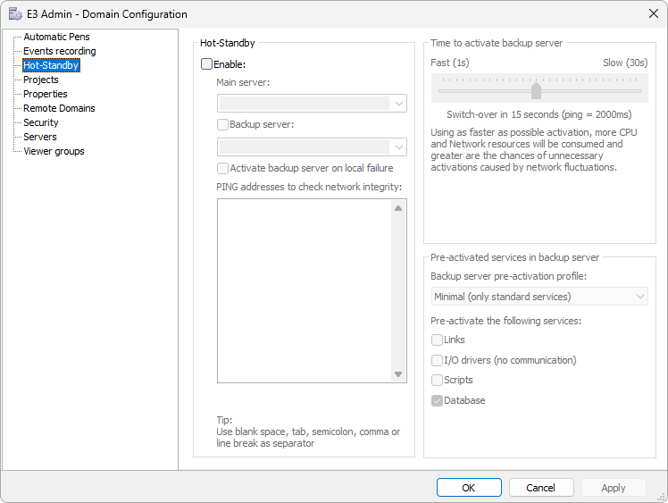 Hot-Standby tab Hot-Standby tab