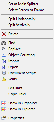 Frame's split menu Frame's split menu