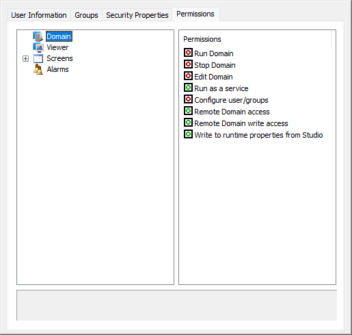 Permissions tab of a user Permissions tab of a user