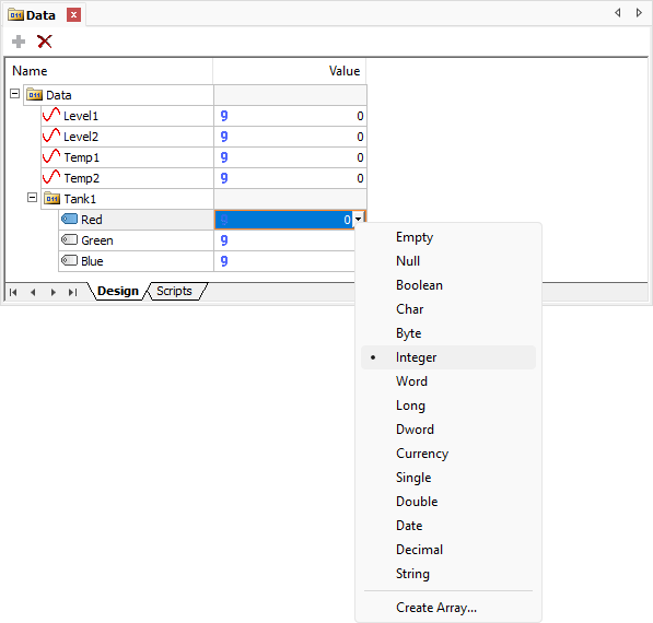 Selecting a data type Selecting a data type