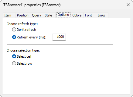 Options tab Options tab