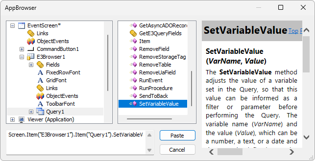 Query's SetVariableValue method Query's SetVariableValue method