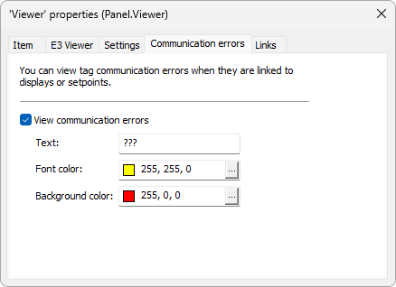 Communication Errors tab Communication Errors tab