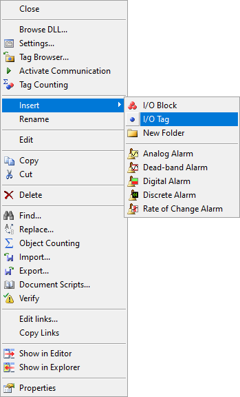 Inserting an I/O Tag Inserting an I/O Tag