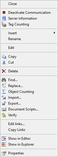 Enabled options when an OPC Driver is active