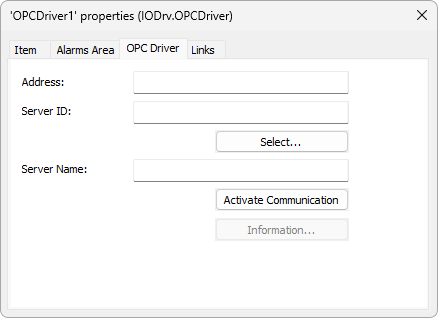 OPC Driver tab
