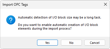 Message referring to OPC Tag import