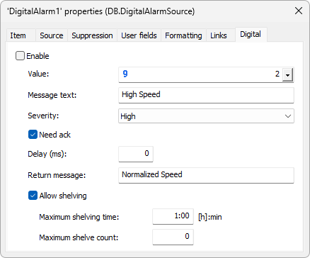 Configuration of the Digital Alarm