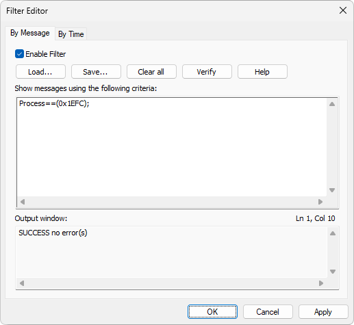 Elipse Event Log Viewer > Filters > Message Filter