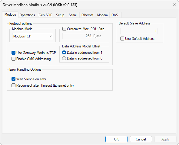 Modbus tab