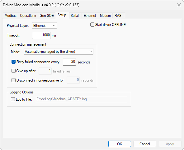 Setup tab
