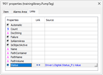 Links tab of the Property