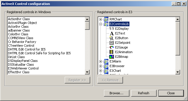 ActiveX Control Configuration window ActiveX Control Configuration window