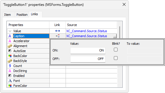 Links between Value and Caption properties