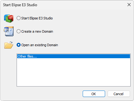 Elipse E3 Studio's initial dialog box Elipse E3 Studio's initial dialog box