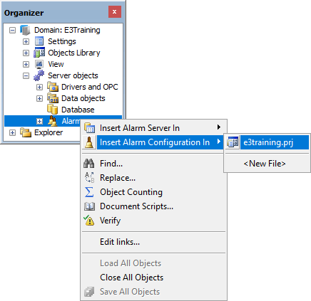 Inserting an Alarm Configuration