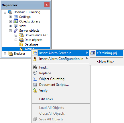 Inserting an Alarm Server