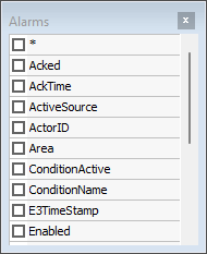 Alarms table Alarms table