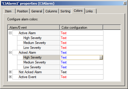 E3Alarm's Colors tab E3Alarm's Colors tab