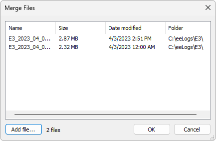 Merge Files window Merge Files window