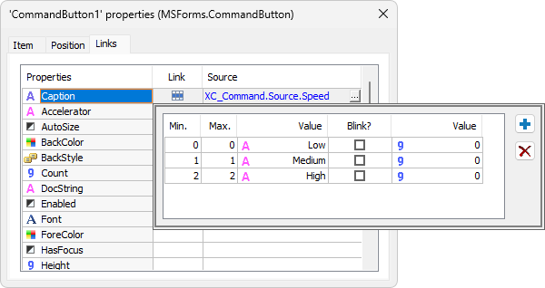 Link between Caption and Speed properties Link between Caption and Speed properties