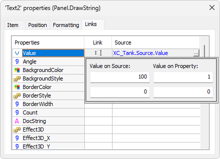 Analog Link in the Value property Analog Link in the Value property