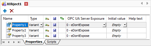 Properties tab of an XObject Properties tab of an XObject