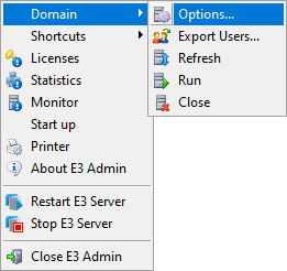 Domain - Options menu Domain - Options menu